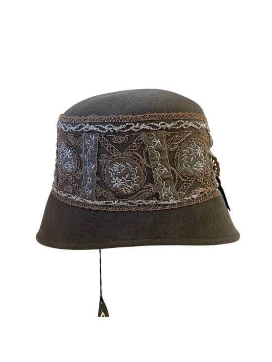 Louise Green Womens Wool Cloche Hat With Metallic Floral Lace Detail Deadstock main image 7